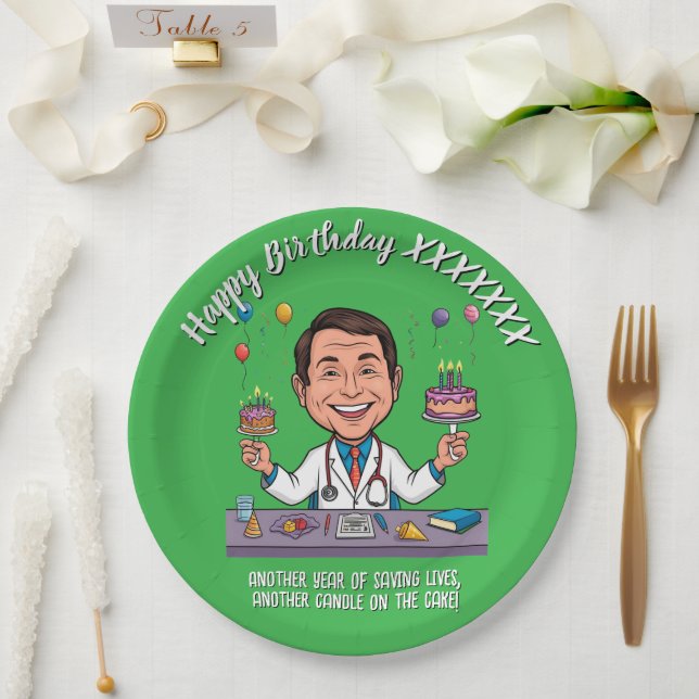 PLATO DE PAPEL  DOCTORS BIRTHDAY PARTY GREEN ANTISTRESS (Boda)