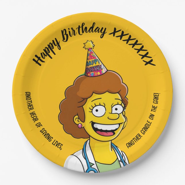 Plato De Papel DOCTORS BIRTHDAY yellow pediatric fun girl (Anverso)