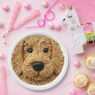 Plato De Papel Dog de Goldendoodle inspirado en 3D