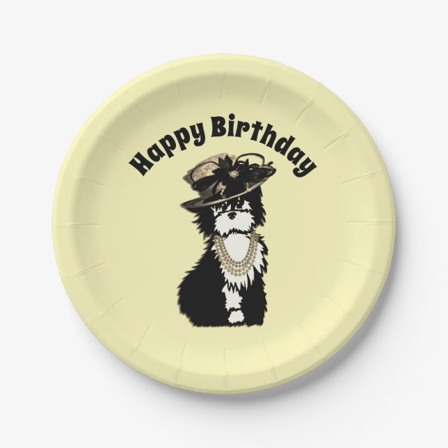 Plato De Papel Doggie/diseñador de moda amarillo (Anverso)