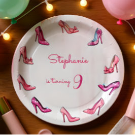 Plato De Papel Doll rosa zapatos de tacón alto chica fiesta de cu