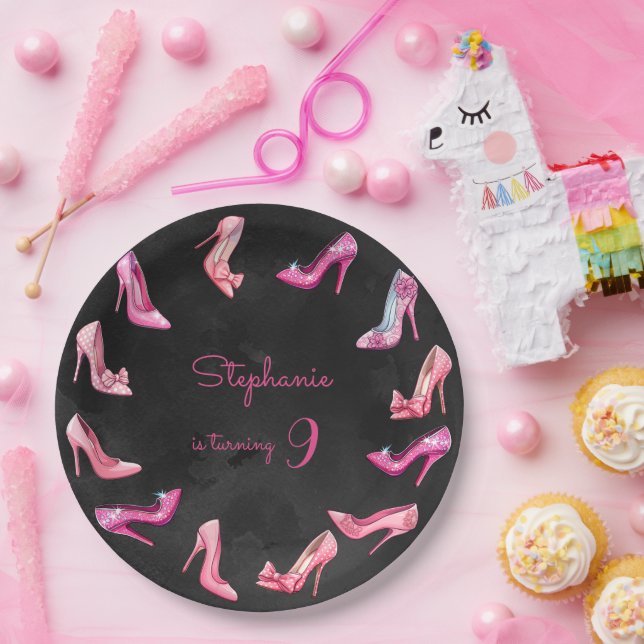 Plato De Papel Doll rosa zapatos de tacón alto chica fiesta de cu (Fiesta)