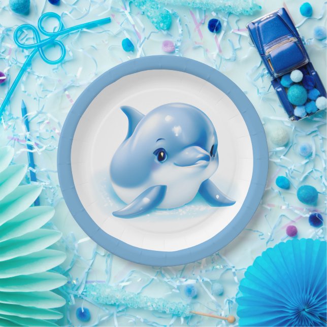 Plato De Papel Dolphin Adorable Blue Baby (Fiesta)