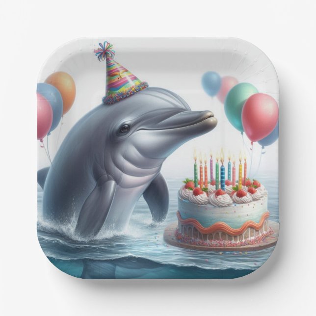 Plato De Papel Dolphin Birthday (Anverso)