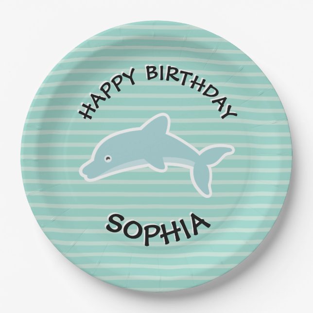 Plato De Papel Dolphin Birthday Party Animals (Anverso)
