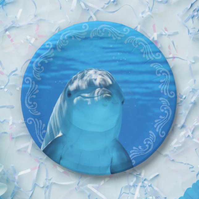 Plato De Papel Dolphin Blue Ocean Birday Party (Dolphin Blue Ocean Birthday Party Paper Plates)
