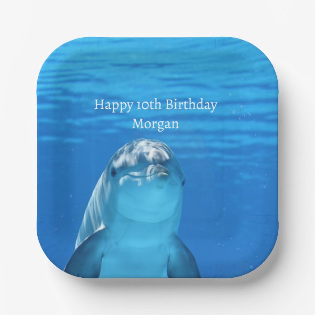 Plato De Papel Dolphin Blue Ocean Happy Birday Name Age (Anverso)