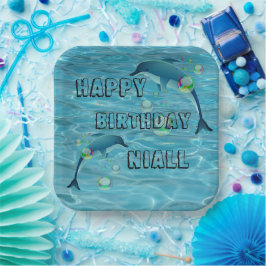 Plato De Papel Dolphin divertido y burbujas