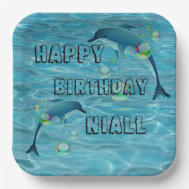 Plato De Papel Dolphin divertido y burbujas