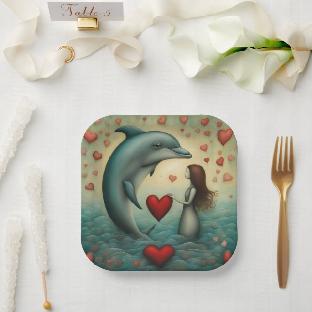 Plato De Papel Dolphin Love 1 (Boda)