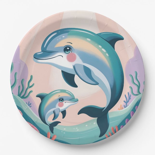 Plato De Papel Dolphin Mom and Baby (Anverso)