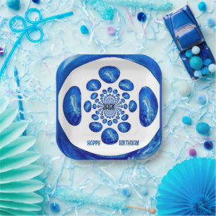 Plato De Papel Dolphins Sea Blue Birthday Personalizado