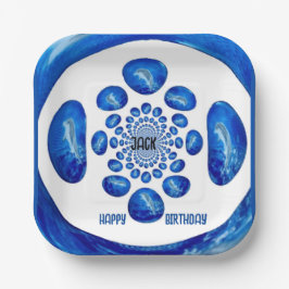 Plato De Papel Dolphins Sea Blue Birthday Personalizado