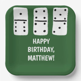 Plato De Papel Dominos blancos con puntos negros en verde