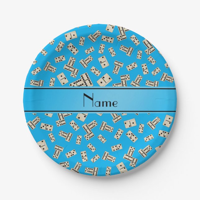 Plato De Papel Dominós conocidos personalizados del azul de cielo (Anverso)