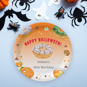 Plato De Papel Dona de acuarela Deliciosa golosina de Halloween, 