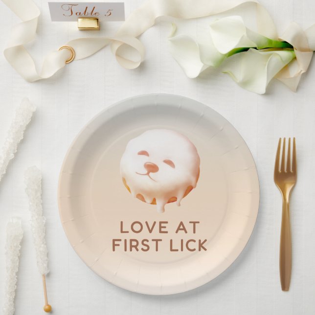 Plato De Papel Dona Sueño: Cachorro Sonriente Glaseado  (Boda)