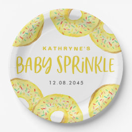 Plato De Papel Donas Baby Sprinkle de salpicadura amarilla de acu