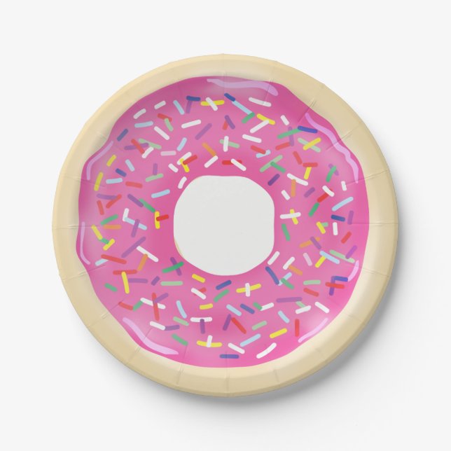 Plato De Papel Donas con Sprinkles Rosados Fiesta de Cumpleaños M (Anverso)