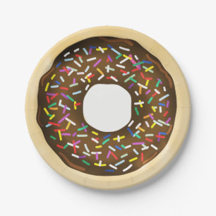 Plato De Papel Donas Cumpleaños con Relleno de Chocolate Marrón y