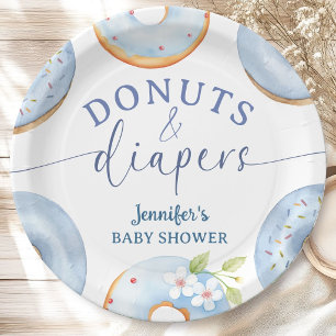 Plato De Papel Donas y Pañales Baby Shower Niño Azul Brunch