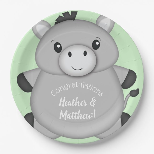 Plato De Papel Donkey Baby Shower Green (Anverso)