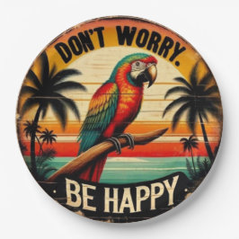 Plato De Papel Don't Worry, Be Happy Round Tropical Parrot Art