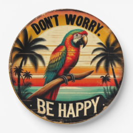 Plato De Papel Don't Worry, Be Happy Round Tropical Parrot Art