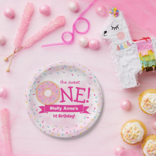 Plato De Papel Donut 1er cumpleaños Chica Rainbow Sprinkles Paper