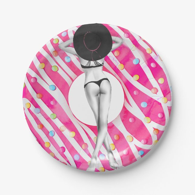 Plato De Papel Donut Bachelorette Party Beach Chica (Anverso)