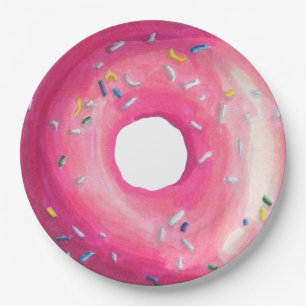 Plato De Papel Donut Con Escarcha Rosa Y Rocico