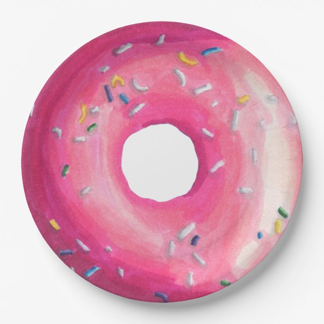 Plato De Papel Donut Con Escarcha Rosa Y Rocico (Anverso)