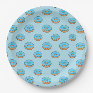 Plato De Papel Donut de escarcha azul con Personalizado Sprinkles