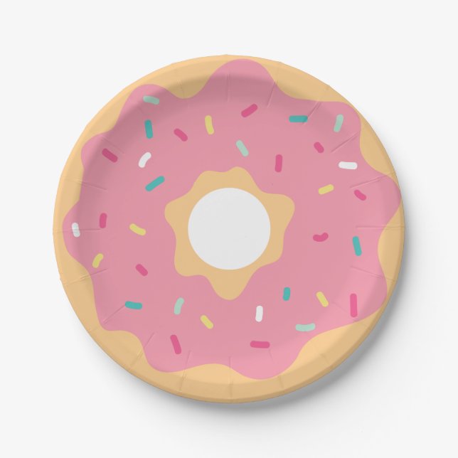 Plato De Papel Donut de fresa rosa (Anverso)
