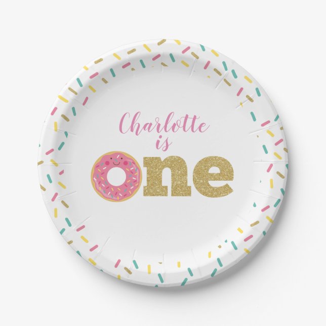 Plato De Papel Donut First Birday Paper Placas (Anverso)