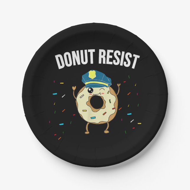 Plato De Papel Donut Resist Meme Funny Police Officer Apoya El (Anverso)