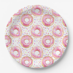 Plato De Papel Donut rosado rocia Fiesta de primer cumpleaños