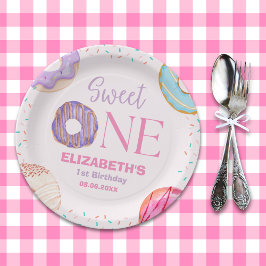 Plato De Papel Donut Sweet One Cute Birthday Girl
