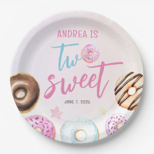 Plato De Papel Donut Two Sweet Chica 2º cumpleaños