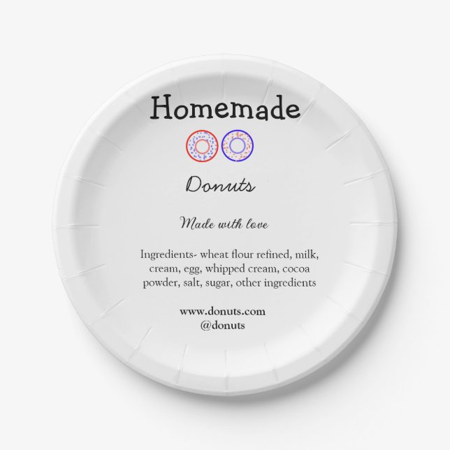 Plato De Papel Donuts caseros hechos con amor agregar sitio web d (Anverso)