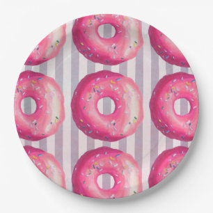 Plato De Papel Donuts Con Escarcha Rosa Y Espolvorines
