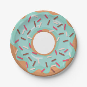 Plato De Papel Donuts con hielo azul con fiesta de cumpleaños de 
