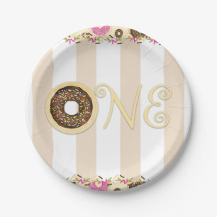 Plato De Papel Donuts de rociado de crema marrón un Fiesta de pri
