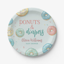 Plato De Papel Donuts & Diapers Cute Mint Green Baby Shower