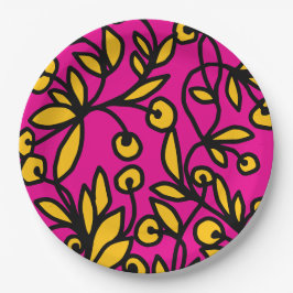 Plato De Papel Doodle amarillo y rosa