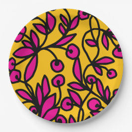 Plato De Papel Doodle amarillo y rosa
