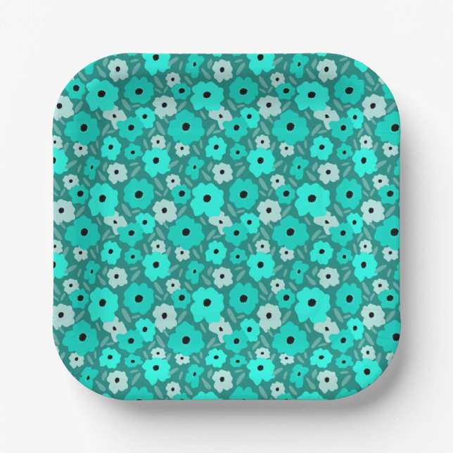 Plato De Papel Doodle de flor de Escandinavia personalizable (Anverso)