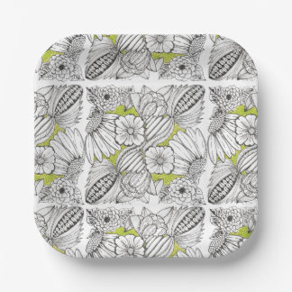 Plato De Papel Doodle Floral Moderno para Hosting y Cena