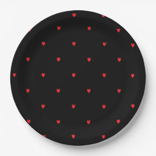 Plato De Papel Doodle Heart Patterns Red Black Personalizado Cute