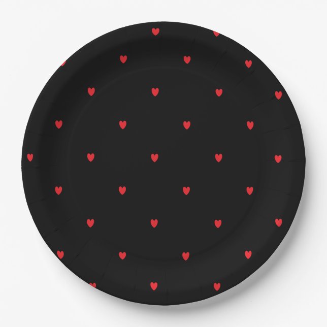 Plato De Papel Doodle Heart Patterns Red Black Personalizado Cute (Anverso)